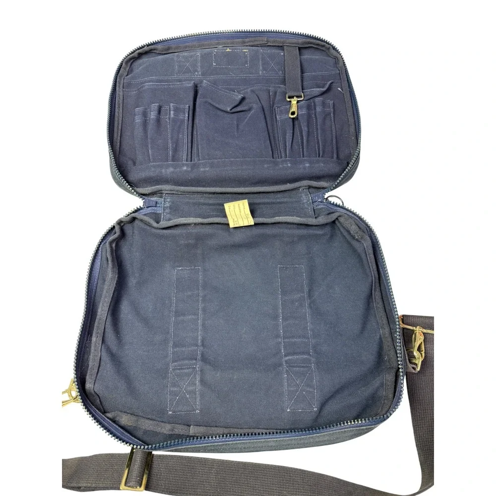 Vtg‎ Lands End Square Rigger Navy Blue Canvas Briefcase Messenger Bag Laptop